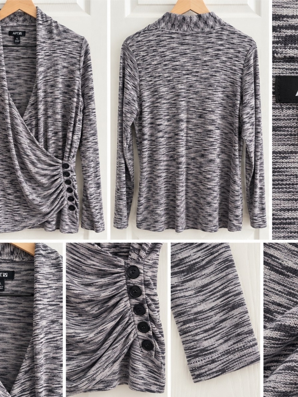 Apt. 9 Gray Space-Dye Wrap Tunic with Side Button Detail